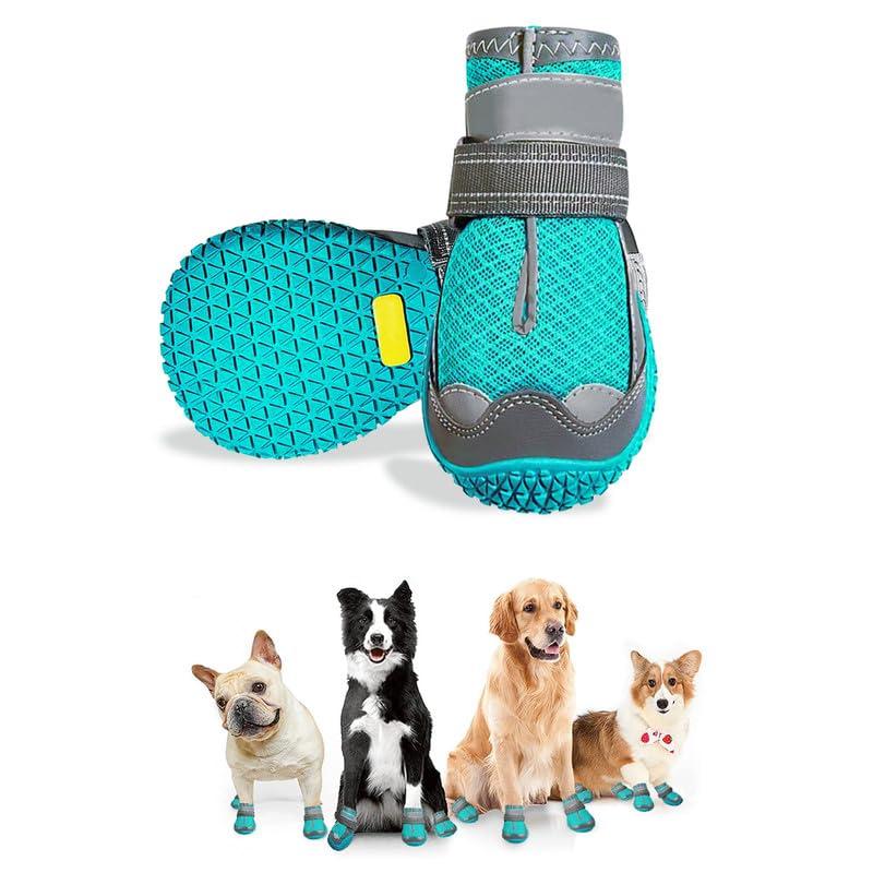 Stivali per Cani, 2pcs Scarpe per Cani Traspirante Antiscivolo con Cinghie Regolabili Riflettenti per Cani Piccola Taglia Media