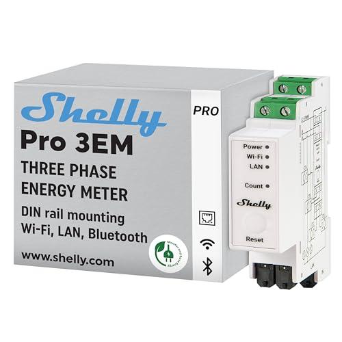 Shelly Pro 3EM (120A) - Misuratore di Energia Trifase Smart Wi-Fi & LAN, su Guida DIN, Monitoraggio in Tempo Reale di Tensione e Corrente, Nessun Hub Richiesto, Contabilizzazione Solare, Alexa Google