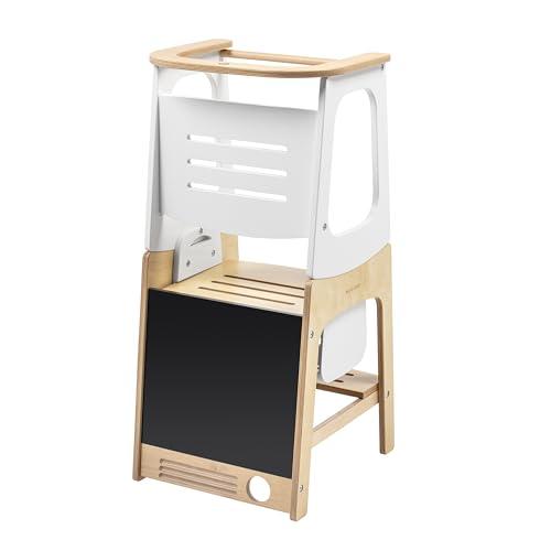 Maxi-Cosi Toucan, Torre Montessoriana Bambini, Torre di apprendimento in legno, Lavagna, Regolabile in Altezza, Convertibile in Tavolo+Sedia, Portata 150kg, Legno Certificato FSC 100%, Natural Wood