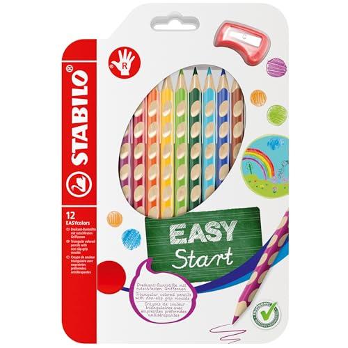 STABILO EASYcolors - Matita colorata Ergonomica - per Destrimani - Astuccio da 12 + temperino - Colori assortiti
