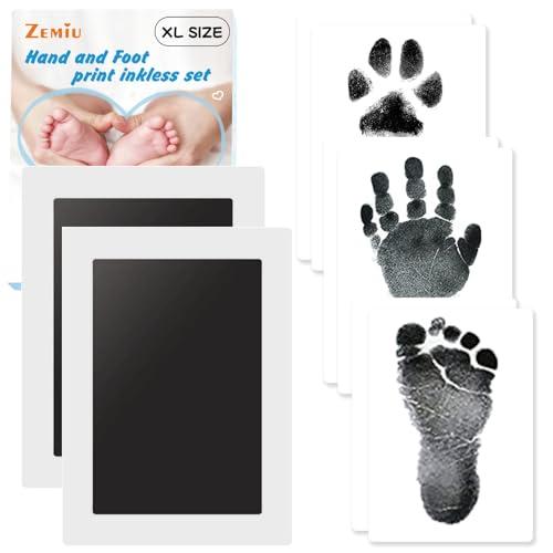 XL Impronta Mani e Piedi Neonati Inchiostro, Zemiu Kit Impronte Neonato 2Pcs Di Large Dimensioni Impronte di Mani e Piedi Cuscinetto del Timbro SenzaTocco non Tossici Sicuri,Kit Impronta Cane/Gatto
