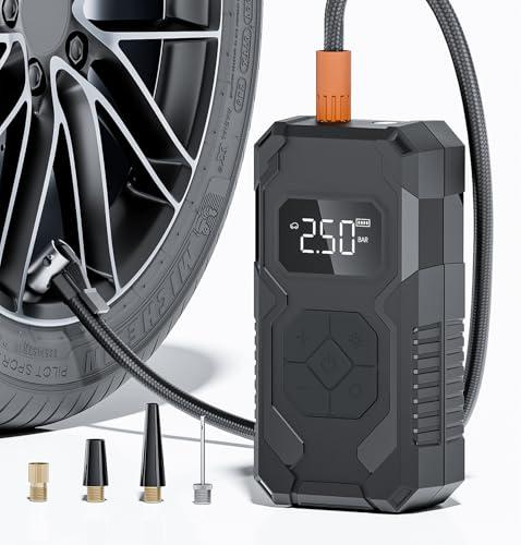 Tire Inflator Compressore Aria Portatile Senza Fili 150PSI, 15000mAh Batteria Ricaricabile con Manometro Digitale, Auto Spegnimento e Luce LED, Gonfiatore Elettrico per Auto, Moto, Bici, Palloni