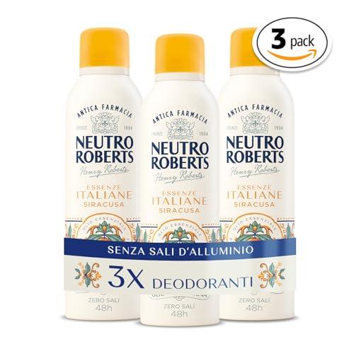 Neutro Roberts, Kit Deodoranti Spray Essenze Italiane Dolomiti, Siracusa e Firenze, Senza Sali di Alluminio, Zero Macchie, Con Puro Olio di Glicerina, Deodorante Donna e Uomo, 48h - 3 Pezzi da 200 ml