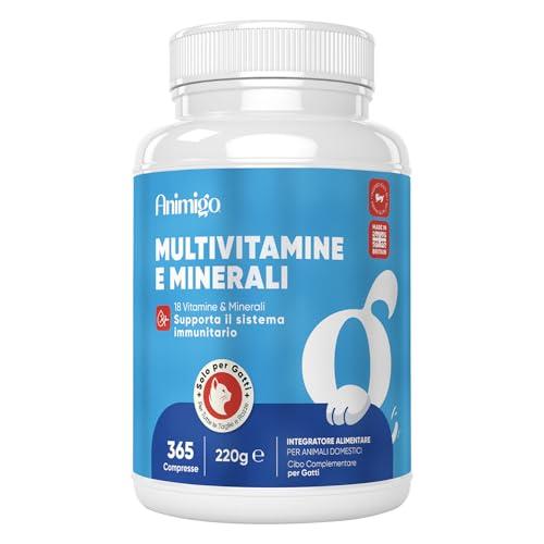 Vitamine Gatto con Minerali in 365 Compresse, 220mg per Dose Giornaliera, Vitamine Sistema Immunitario A, B, C, D3, E per Raffreddore Gatto con Calcio, Ferro, Zinco, Rame, per Tutte le Razze e Età