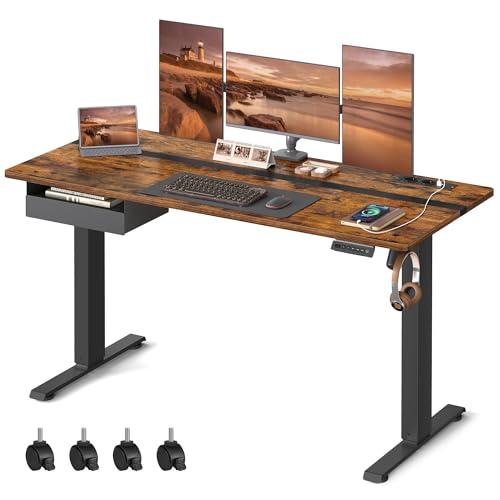 VASAGLE Scrivania Regolabile in Altezza, Scrivania Elettrica, Piano del Tavolo 60 x 140 cm, Regolabile in Continuo, Funzione di Memoria con 4 Altezze, Marrone Vintage e Nero LSD114X01