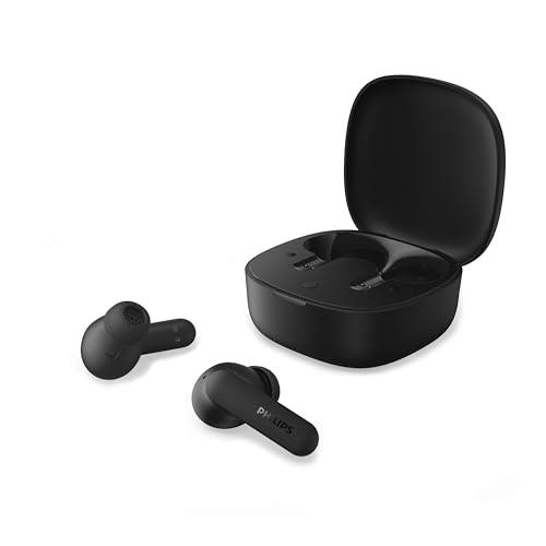 Philips TAT2100BK Auricolari True Wireless Bluetooth 6.0, 36 ore di riproduzione, 4 mic per chiamate chiare, Resistenza agli schizzi IPX4, Alloggiamento tascabile per la ricarica, Nero