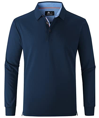 zitysport Polo Uomo Manica Lunga Traspiranti Asciugatura Rapida Camicie a Maniche Lunghe Uomo Camicie Estive Bottoni Uomo Camicia Sportiva Casual Basic Regular Fit Golf Polo Shirt(L Blu Marino)