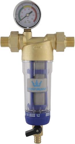 TOPWAY Prefiltro d'Acqua Rubinetto filtro acqua a sedimenti lavabile e riutilizzabile Depuratore d'acqua Prefiltro ad osmosi Acciaio inossidabile 60 micron, con manometro 150203