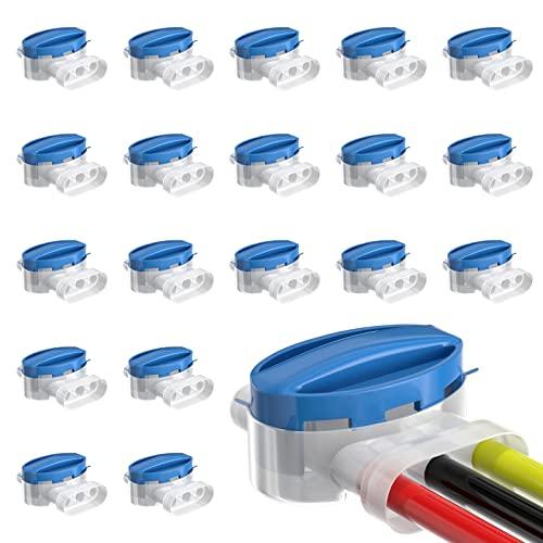Newaner 20 pezzi morsetti per cavo/cavi, connettori elettrici impermeabili,connettore con gel, giunti stagni per cavi elettrici prolunga per giardino esterno rasaerba robot, blu/bianco