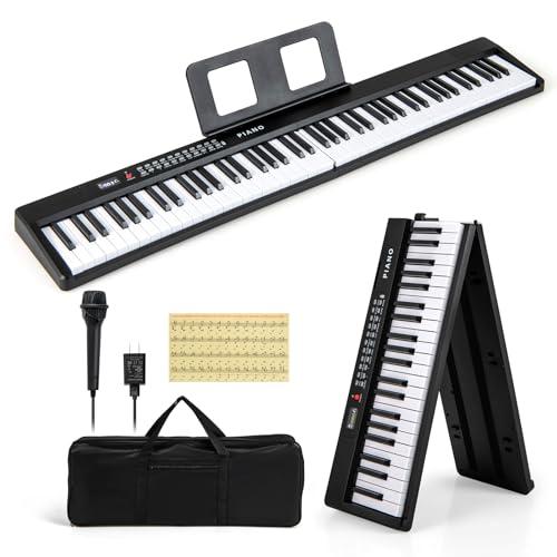 RELAX4LIFE Pianoforte Digitale Pieghevole a 88 Tasti, con MIDI Wireless, Altoparlanti Doppii, 1000 Timbri, 1000 Ritmi, Tastiera Portatile per Principianti, Bambini, Adulti (NERO)