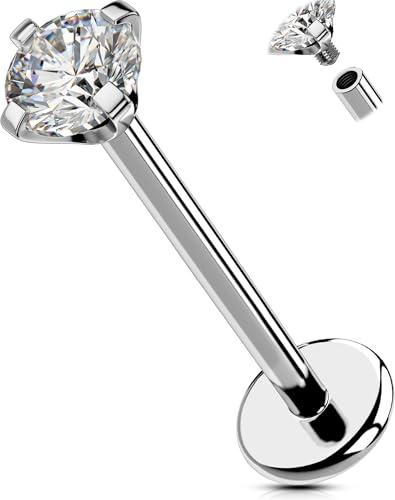 OUFER Body Piercing Labbro Piercing 18G FLat Back Earring Internally Helix Piercing Jewellery Titano Lip Stud 6/8/10/12mm CZ Conch Tragus Lobe Cartilage Earrings