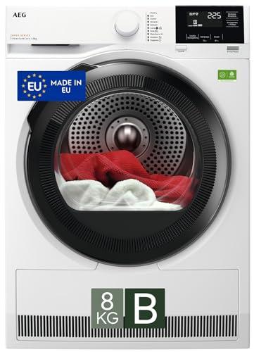 AEG Serie 8000 Asciugatrice a Pompa di Calore, 8 kg, TR8HGAM8B, Classe B, 10 Programmi, Tecnologia AbsoluteCare, PreciseDry con Sensori di Umidità, Display LCD Touch, 63 dB, 850x596x636 mm
