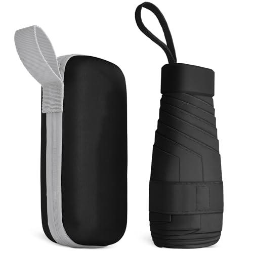 Aolso Mini Ombrello, Ombrello pioggia pieghevole da Viaggio, Ombrello da Tasca, Ombrello Ultraleggero Portatile, Mini Ombrello da Viaggio, UPF>50+ Ombrello da Sole/Pioggia Nero