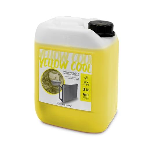 ErrecHome Yellow Cool, Liquido Radiatore Giallo Fluorescente -20°C, antigelo G12 con pacchetto inibitore a base organica OAT, Pronto all’uso, 5 Litri