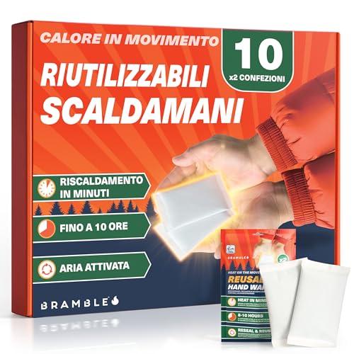 Bramble - Scaldamani riutilizzabili (10 paia, 20 in totale) - Scaldamani tascabili attivati ​​dall'aria con sacchetto richiudibile - Caldi in pochi minuti e inodori - 8 ore di calore per più utilizzi
