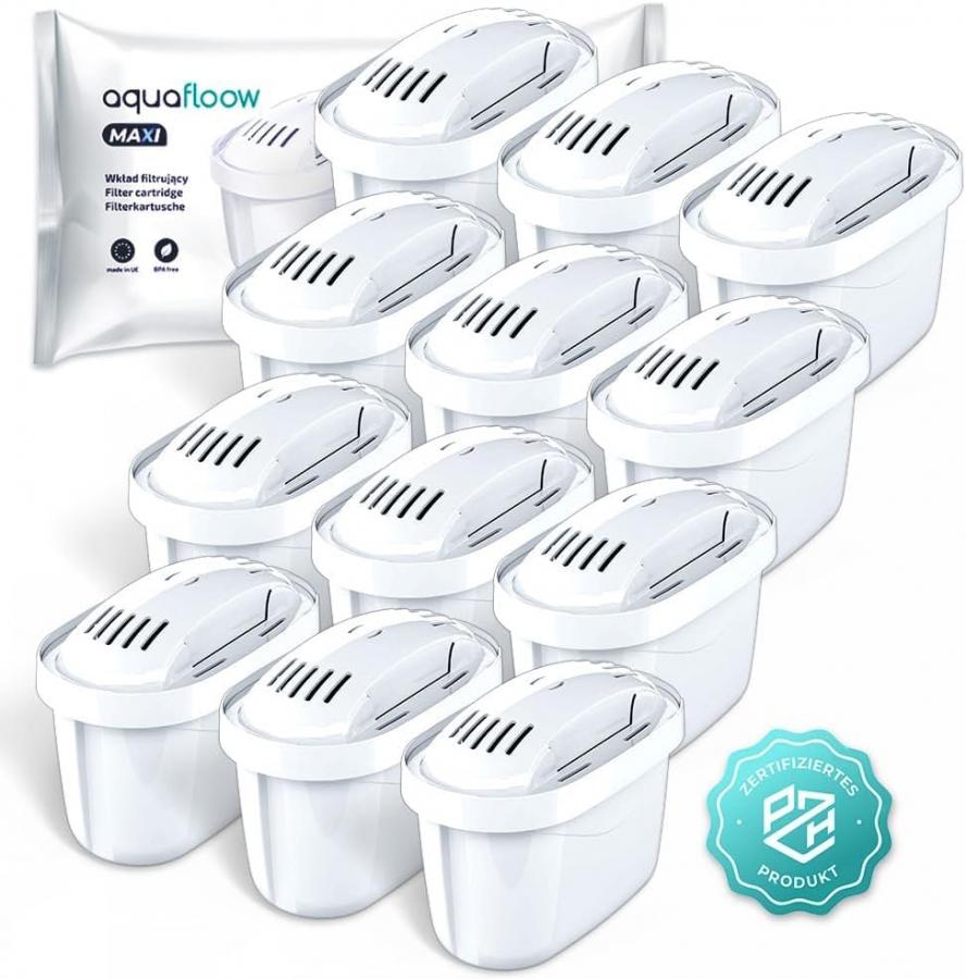 Aquafloow Maxi Set Di 12x Cartucce Filtranti Per Acqua | Adatto A Tutte Le Caraffe BRITA e DAFI Con Filtri UNIMAX | Compatibile Con BRITA Maxtra+, Style, Marella, Elemaris, XL, Fun