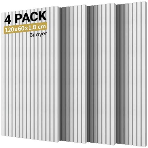 TONOR 4 Pacchetti di Pannelli Fonoassorbenti, Pannelli Insonorizzanti Isolante Acustico, Pannelli Acustici per Studi di Registrazione, Uffici, Studi di Danza, Podcast, 120x60x1,8 cm, Bianco
