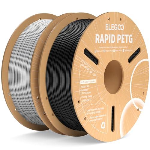 ELEGOO Rapido Filamento PETG, 1,75 mm, 2 kg, 30-600 mm/s, Filamento per Stampante 3D PETG, precisione dimensionale +/- 0,02 mm, adatto per la maggior parte delle stampanti 3D FDM, Nero & Grigio