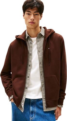Tommy Jeans Uomo Felpa con Zip Flag Zip Thru con Cappuccio, Marrone (Rich Brown), M