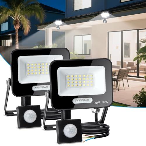 Aigostar- 20W Faretto Led da Esterno con Sensore di Movimento, Faro LED Esterno, 1650LM, Bianco Freddo 6500K, IP65 Impermeabile, Faretti LED per Giardino, Cortile, Patio, Garage, Confezione da 2