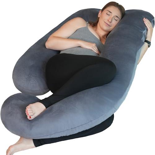 PinkFroggie Cuscino Gravidanza,Cuscino Gravidanza per Dormire a Forma di U Supporto Maternità,Supporto per Schiena,Fianchi,Gambe, Pancia per Donne Incinte (Velluto Grigio)