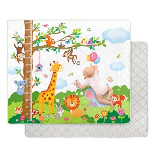 decalsweet Tappeto Gioco Bambini 150×180cm, Addensato 2cm Tappeto Gioco Neonato, Antiscivolo Tappeto Cameretta Bambina & Bambino, Pieghevole Tappeto Tummy Time Neonati (Animali della Savana)