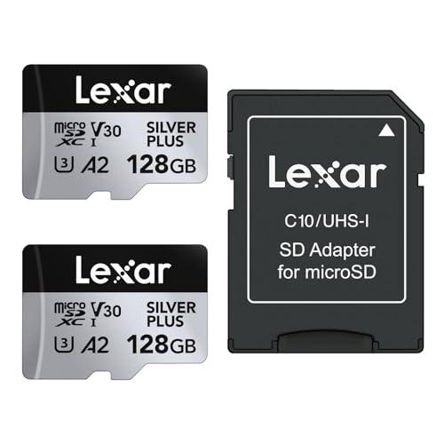 Lexar 128 GB Scheda Micro SD Silver Plus 2 Pack, Scheda di Memoria Flash MicroSDXC UHS-I con Adattatore - fino a 205 MB/s, A2, U3, V30, Class10, TF Card Alta Velocità