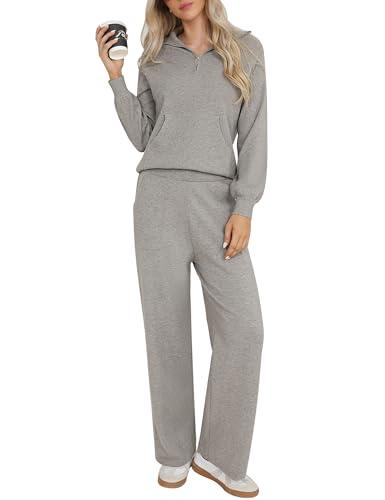 Totatuit Tuta Donna Completo 2 Pezzi Mezza Zip，Tuta da Ginnastica Due Pezzi Jogging Donna con Felpa a Maniche Lunghe,Pantaloni a Gamba Larga, Completo Sportiva Casual per Relax, Casa e Tempo Libero