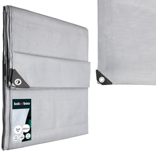 KOTARBAU® Telo Impermeabile Esterno - Polietilene - 3 x 4 m - Argento - 200 g/m² - Telo Sotto Piscina Fuori Terra - Copertura con Occhielli - Telone Robusto - Copertura Esterna - Telone da Giardino