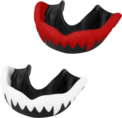 Paradenti, paradenti sportivo, per adulti, bambini, paradenti con scatola igienica portatile per football americano, arti marziali, boxe, kickboxing, hockey (nero, rosso, bianco e nero)