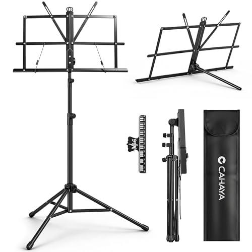 CAHAYA Leggio per Spartiti Portatile e Stabile – Supporto musicale 2-in-1 da tavolo o da pavimento, altezza regolabile, pieghevole con borsa per il trasporto e clip, per studenti, musicisti esibizioni
