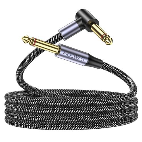 MOSWAG Cavo Chitarra Elettrica, 6.35mm Angolo retto a dritto, Cavo Amplificatore per Basso E chitarra Elettrica Compatibile Elettrico, Basso, Amplificatore (1M)