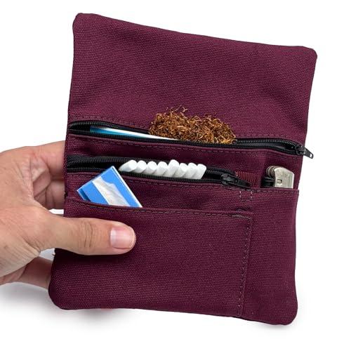 Porta Tabacco Cartine e Filtri Idrorepellente Cucito a Mano - Astuccio Portatabacco in Tessuto con cerniera extra, Porta Tabacco Donna - Porta Tabacco Uomo (Grigio- Giallo)