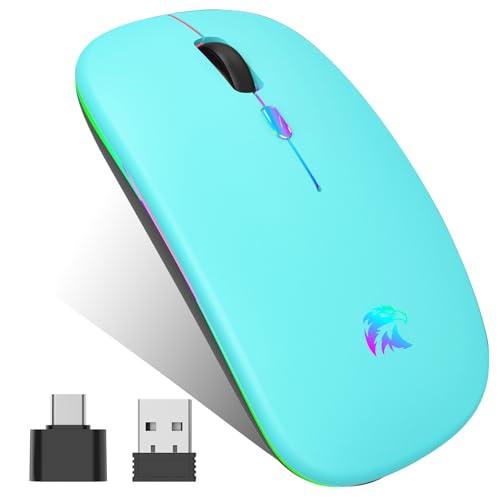 HZD Mouse Senza Fili,Mouse Bluetooth,LED Slim a Due Modalità(Bluetooth e 2.4G Wireless) Mouse LED Ricaricabile con Adattatore USB e Tipo C 3 DPI Regolabili per iPad OS 13/MacBook/Laptop/Mac OS