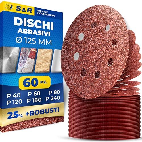S&R Dischi Abrasivi 125mm Carta Vetrata Levigatrice Fogli Grana 40 60 80 120 180 240. Dischi Abrasivi 8 fori x Levigatrice Rotorbitale Eccentrica di Tutte le Marche.
