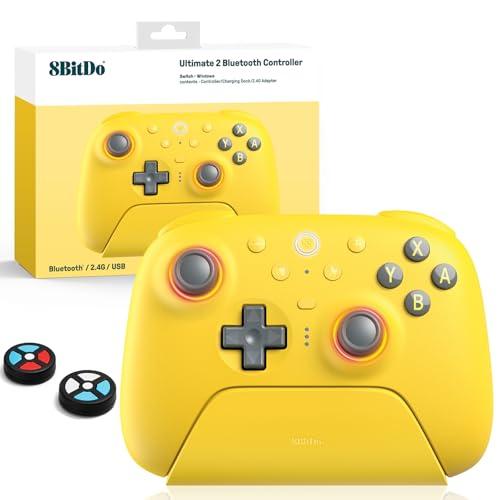 Controller Bluetooth 8Bitdo Ultimate 2 Per Switch 2, Switch, PC Windows, Aggiornamento Joystick TMR, Anello Fuoco RGB, Grilletti Tattili Effetto Hall Commutabili, Vibrazione, L4/R4 Rimappabili, Giallo