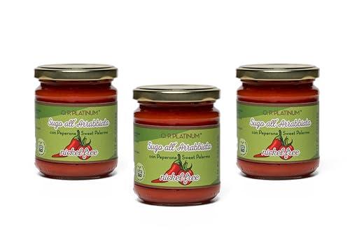 O.P. Platinum Sugo all'Arrabbiata Nickel Free, 190g, Vasetto in Vetro, Pomodoro Italiano con Peperone Sweet Palermo, Senza Glutine e Conservanti, Pronto all'Uso (confezione da 3 pezzi)