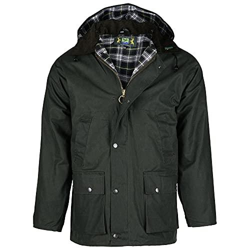 Giacca cerata inglese in stile country, antivento e impermeabile, con cappuccio oliva XS