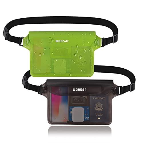 WONSAR 2 Pezzi borsa impermeabile mare accessori, Custodia Impermeabile, marsupio impermeabile con Cinturino Regolabile per Spiaggia Nuoto, Canottaggio, Pesca, Escursioni, Vela