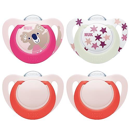 NUK Star Day & Night ciuccio | 18-36 mesi | Calma il 99% dei bambini | Succhietti in silicone senza BPA | Glow-In-The-Dark per trovarli la notte | Koala | 4 pezzi