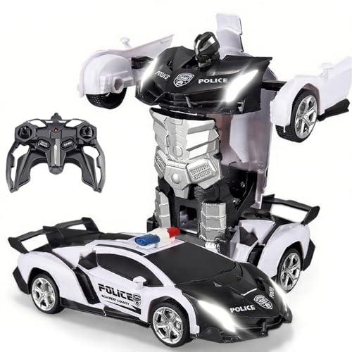 Macchina Telecomandata, 2.4GHz Polizia Macchina Robot Trasforma Radiocomandata con Luce RC Auto, 360°Rotazione Macchinine Bambini Giochi All'aperto Regalo Bambino 4 5 6 7 8 9 Anni Maschio Bambina