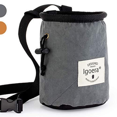 Igoera Chalk Bag per Arrampicata I Rivestimento Speciale per Perfetta distribuzione Magnesite | Sacca Robusta e Resistente per Una Maggiore Sicurezza (Grigio)