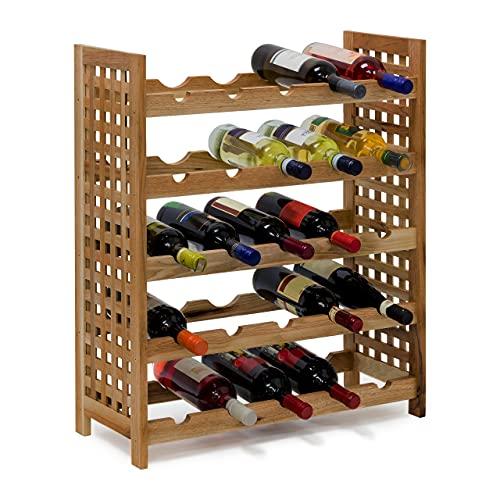 Relaxdays - Cantinetta per Vino in Legno di Noce Oliato 5 Scaffali, Spazio per 25 Bottiglie, 73 X 63 X 25 cm, marrone