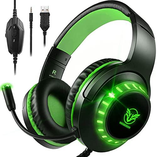 Pacrate Cuffie Gaming Compatibile con Xbox/PS4/PS5/Nintendo Switch/PC, Microfono con Luce LED, Cancellazione del Rumore Cuffie Gamer Stereo Bass Deep, Verde
