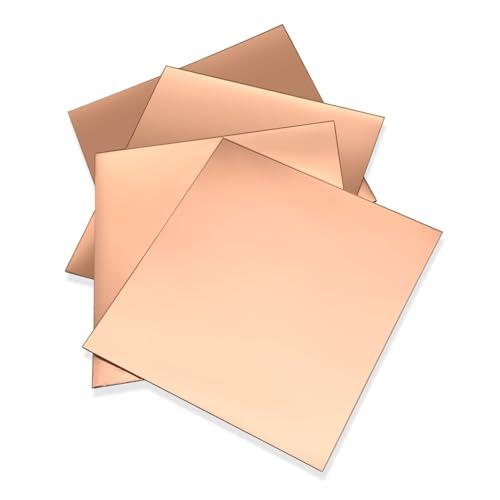 RRRST 4PCS Lastre di Rame Puro 10x10cm, 0.5mm Spessore, Purezza 99.9%, Quadrato Lamiere per Gioielli DIY Artigianato Modello Pittura