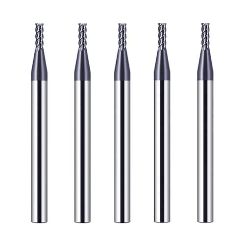 CREEYA 5 pezzi Fresa in metallo duro 2mm, 4 flauto/4 Precision CNC Fresa, HRC55, Nero Rivestimento in AlTiN, frese cnc 2mm per Acciaio Metallo legno Acrylique Plastique (2mm)