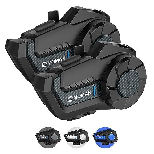 Moman H2Pro Interfono Moto Coppia - Connettività Universale, Auricolare Casco Moto 2 Ciclisti 1000M Sistema di Comunicazione Triple Riduzione del Rumore Hi-Fi Stereo Condivisione Musica FM IP65
