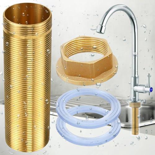 Brateuanoii Kit Di Riparazione Per Rubinetto M32 x 100 mm, Include Uno Asta Di Prolunga Filettata In Ottone, Un Noce In Ottone e Due Anello In Gomma, Kit Prolunga Per Rubinetto Con Prolunga Alta
