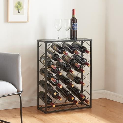 [en.casa] Scaffale Portabottiglie di Vino Cantinetta con Piano di Appoggio e Rete Romboidale per 25 Bottiglie Bancone Bottigliera in Acciaio 71,5 x 53 x 20 cm Nero