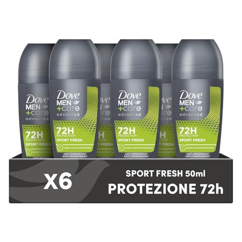Dove Men+Care Deodorante Roll On Advanced Care Sport Fresh, Deodorante Uomo Antitraspirante Senza Alcol, con 1/4 di Crema Idratante, Protezione Fino a 72 Ore, 6 Pezzi da 50 ml